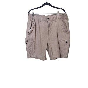 St Johns Bay Mens Linen Blend Cargo Shorts Size 38 Tan Elastic Back  Beachy